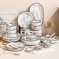 Tableware And Dishes Set Marble Silver Edge Accessible Luxury Bowl And Plate Combination Single Rice Bowl Dish