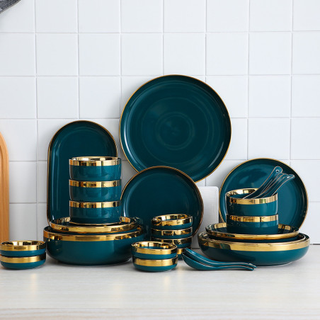 Tableware And Dishes Set Marble Silver Edge Accessible Luxury Bowl And Plate Combination Single Rice Bowl Dish