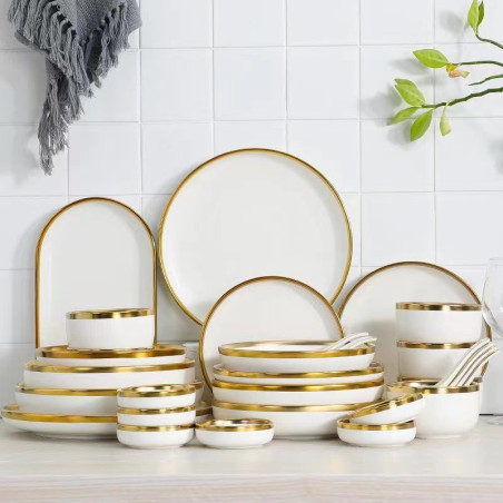Tableware And Dishes Set Marble Silver Edge Accessible Luxury Bowl And Plate Combination Single Rice Bowl Dish