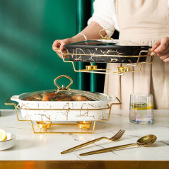 Crossborder Nordic Rectangular Binaural Ceramic Casserole Household Tableware Heating Hotel