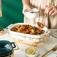 Crossborder Nordic Rectangular Binaural Ceramic Casserole Household Tableware Heating Hotel