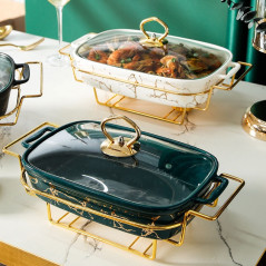Crossborder Nordic Rectangular Binaural Ceramic Casserole Household Tableware Heating Hotel