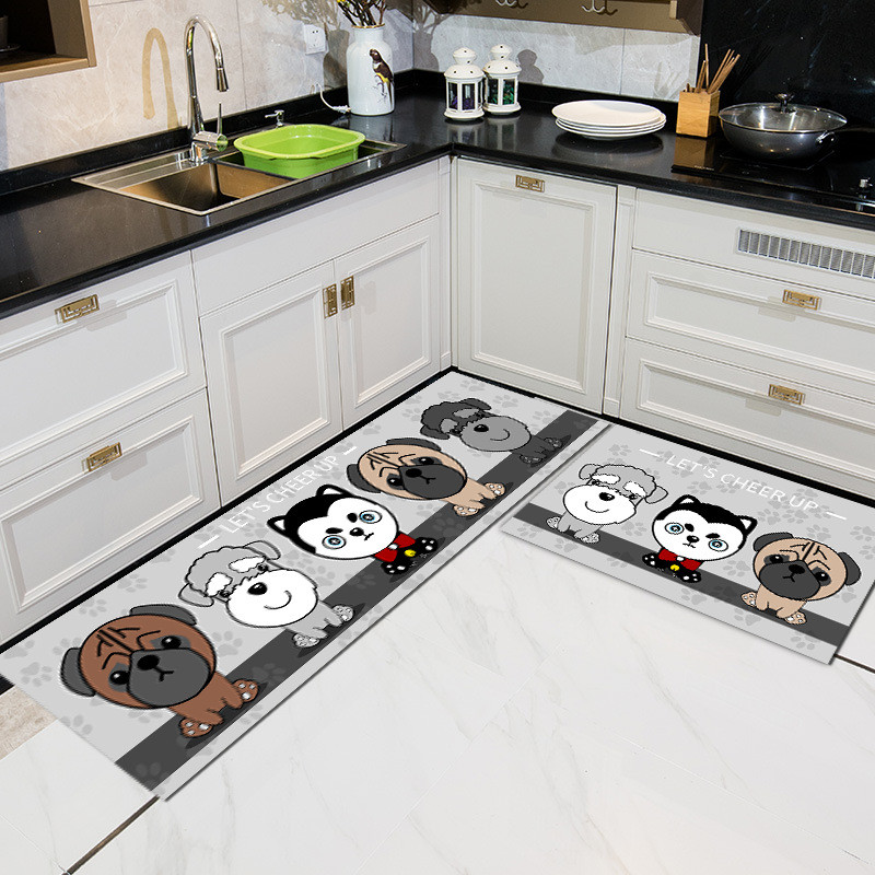 Cartoon Floor Mat Kitchen Carpet Simple Bathroom Doorway Household Long Foot Mat Entrance Mat Crystal Velvet Floor Mat