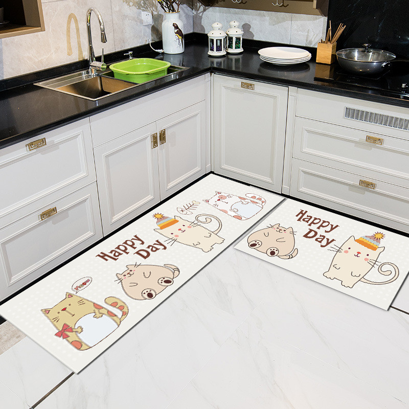 Cartoon Floor Mat Kitchen Carpet Simple Bathroom Doorway Household Long Foot Mat Entrance Mat Crystal Velvet Floor Mat