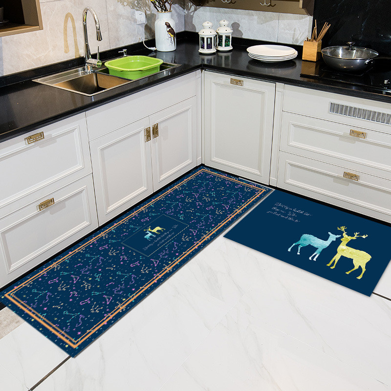 Cartoon Floor Mat Kitchen Carpet Simple Bathroom Doorway Household Long Foot Mat Entrance Mat Crystal Velvet Floor Mat