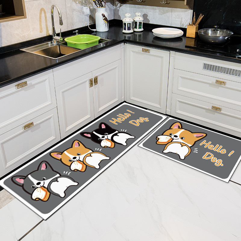 Cartoon Floor Mat Kitchen Carpet Simple Bathroom Doorway Household Long Foot Mat Entrance Mat Crystal Velvet Floor Mat