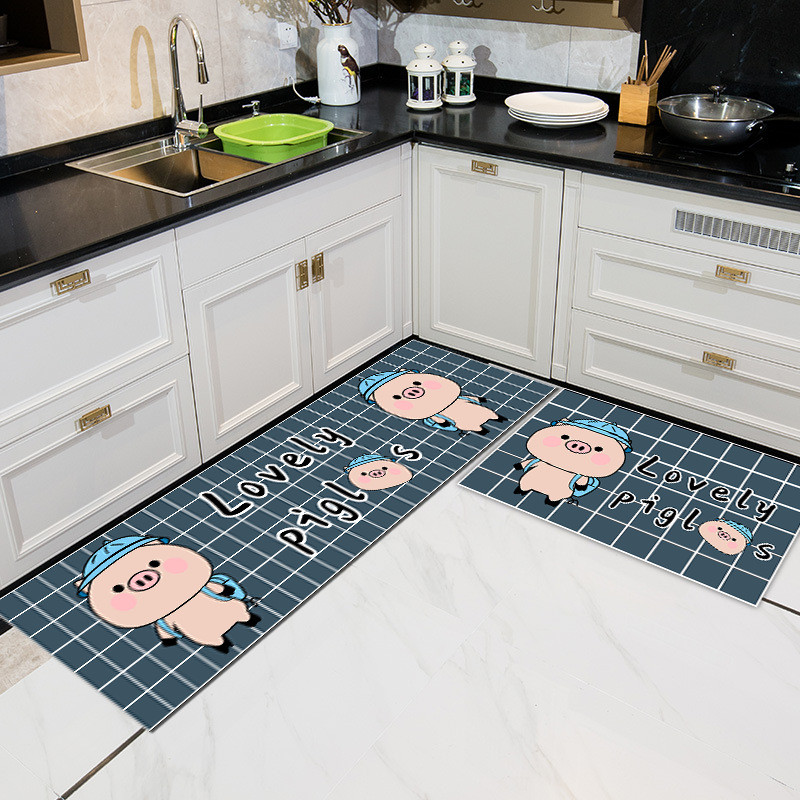 Cartoon Floor Mat Kitchen Carpet Simple Bathroom Doorway Household Long Foot Mat Entrance Mat Crystal Velvet Floor Mat