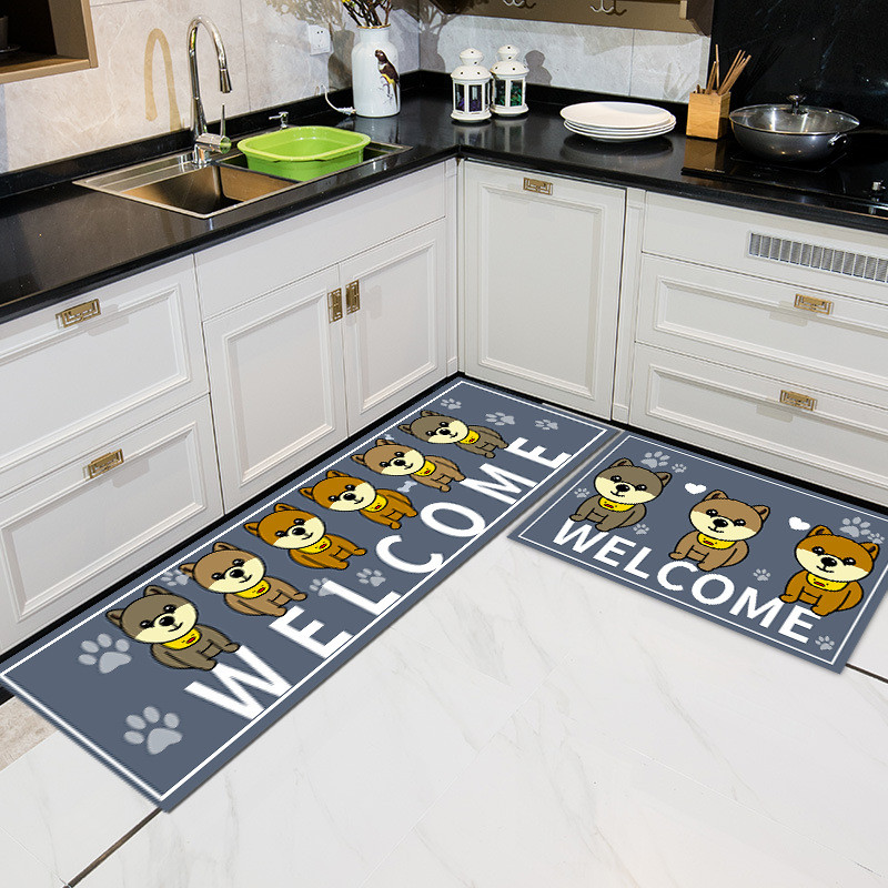 Cartoon Floor Mat Kitchen Carpet Simple Bathroom Doorway Household Long Foot Mat Entrance Mat Crystal Velvet Floor Mat