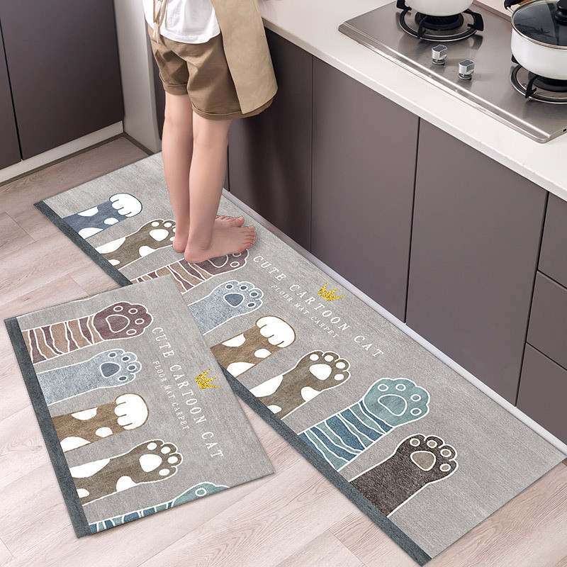 Cartoon Floor Mat Kitchen Carpet Simple Bathroom Doorway Household Long Foot Mat Entrance Mat Crystal Velvet Floor Mat